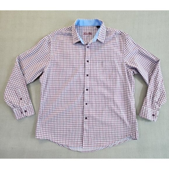 Tasso Elba Shirt Men's 16-16 1/2 33/34 Blue Purple Windowpane Long Sleeve EUC - Picture 1 of 13